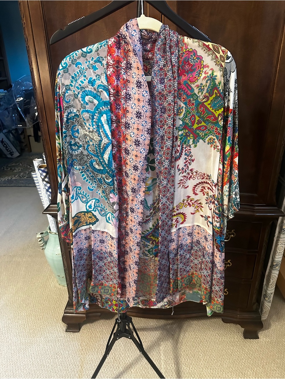 Multicolor Floral Paisley Open-Front Kimono Jacket